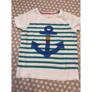 Mini Boden Girls 3 4Y White‎ Striped T-Shirt Anchor